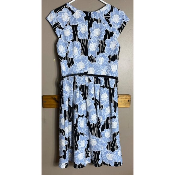 Rabbit Rabbit Rabbit Dress Blue Floral Fit Flare Midi Poly Career Retro Womens 6 - Picture 14 of 15